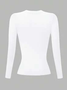 INAWLY Áo thun cổ tròn dài tay màu trắng cỡ lớn, tối giản và thời trang cho mùa hè - trắng - Xem 2