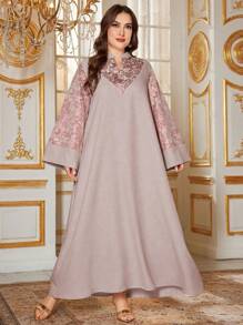 Al Najma Robe longue ample de grande taille avec broderie, kaftan modeste
