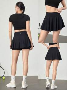 GLOWMODE 4.5 英寸吸汗速干收腹超高腰半身裙带侧袋防滑抓地日常休闲装 - 黑色 - 查看 8