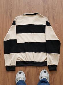 Manfinity VCAY 男士时尚休闲宽松针织半拉链长袖运动衫，日常穿着 - 米色 - 查看 2