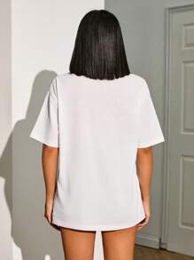 RueChic CASUAL ROUND NECK BOW CHERRY PRINT T SHIRT - White - View 2