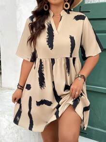 SHEIN Frenchy Plus Size V-Neck Short Sleeve Casual Dress, Suitable For Summer