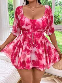 Sunnyshic Tuta in chiffon con stampa floreale digitale, vita elastica, di taglia comode
