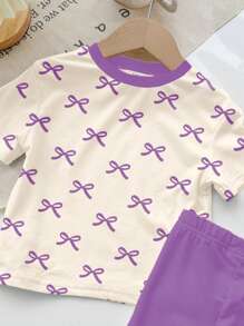 SHEIN Leap Crew 2pcs/Set Young Girl Casual Minimalist Short Sleeve Shorts Set, Suitable For Summer - White - View 6