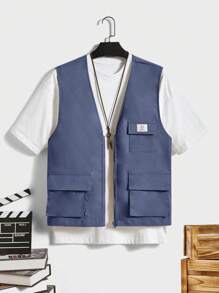 Manfinity VCAY Loose Fit Men's Flap Pocket Vest Jacket (Without T-Shirt), For Fall Winter - Mint Blue - View 1