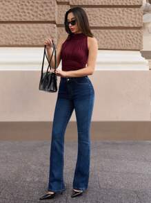 EURMUSE Jeans feminino minimalista da moda, adequado para o verão - Lavagem Média - Ver 3