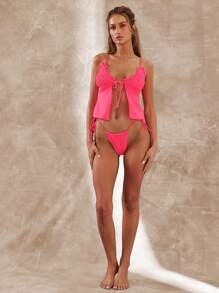 Musera Resort Áo bikini tankini kiểu boho buộc dây phía trước, cúp ngực xếp ly, phong cách Ibiza, dễ thương, gợi cảm, thích hợp cho kỳ nghỉ hè, đi biển, mùa xuân. - Đỏ - Xem 5