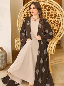 Al Najma 加大码常规款刺绣长袖宽松休闲长袍，春夏季，端庄长袍