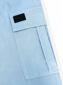 Manfinity Homme Pantalones cargo casuales lisos para hombres, adecuados para verano y otoño - Azul - Ver 5