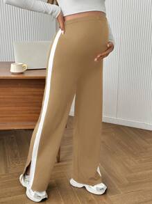 SHEIN Maternity Comfortable Adjustable Waist Flare Leggings - Khaki - View 4