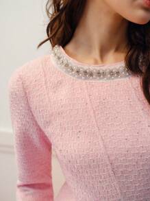 MOTF PREMIUM TWEED BEADED TRIM DRESS