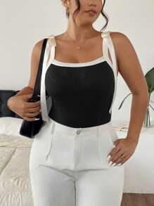 SHEIN Frenchy Camiseta sin mangas para mujer de talla grande con bloqueo de color, de moda