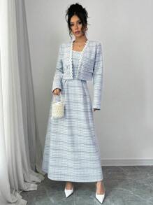 Selianne 2 件感恩节修身长袖女式套装 - 藍色 - 查看 5