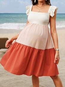 SHEIN Maternity Colorblock Square Neck Cap Sleeve Casual Summer Dress - Black and White - View 6