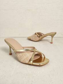 SHUZIA Pantofi de rochie aurii cu vârf pătrat cu toc scăzut