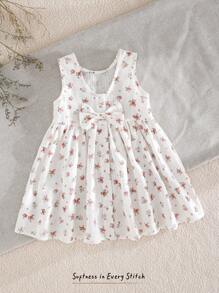 Cozy Pixies Vestito casual e versatile per bambina con scollo rotondo, senza maniche, in vita, con motivo floreale ditsy