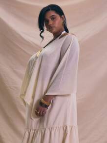 MUSERA Plus Crew Neck Drape Jersey Top, Holiday, Elegant - Cream - View 2