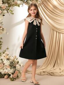 SHEIN Youth Girl Commuting & Casual Bow Collar Design A-Line Dress