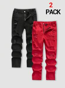 Tween Boys Button Front Pocket Distressed Casual Denim Jeans - Black - View 1