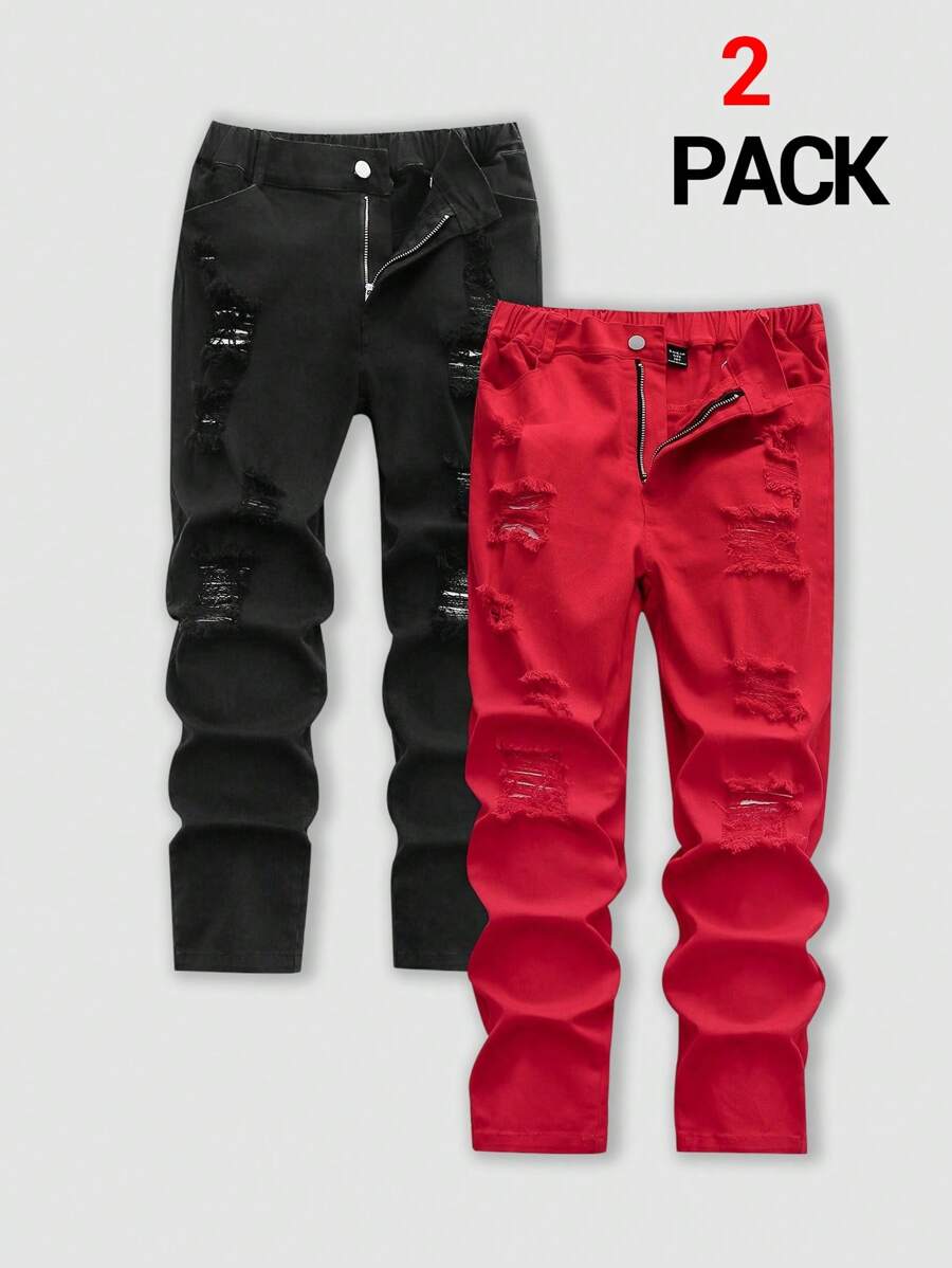 Tween Boys Button Front Pocket Distressed Casual Denim Jeans - Black - View 1