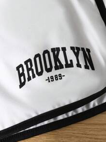 Tween Girls 3pcs/Set Colorblock Trim Letter Print, White Print, And Black Print Athletic Shorts