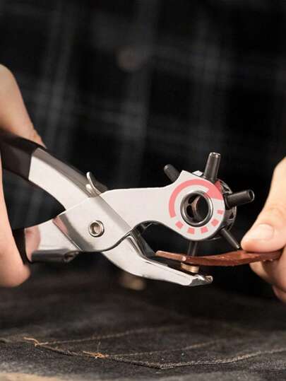 SHEIN Easy-Use Round Hole Punch Pliers, Household Belt/Bag/Leather Puncher, Dual-Lever Structure, CrV Professional-Grade Punch Head, Adjustable 6 Hole Sizes, Anti-Rust Design, Suitable For Leather, Cardboard, Cards And More Materials