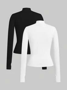SHEIN EZwear 2件輕量夏季防曬外套，休閒素色，適合秋冬日常穿著 - 黑與白 - 查看 6