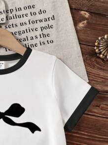 Elladie kids 少女蝴蝶结印花圆领短袖休闲T恤 - 白色 - 查看 3