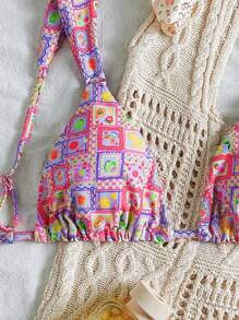 Swim Mod Women's Bohemian Floral Print Triangle Bikini Top For Summer Beach Vacation - Multicolor - View 4