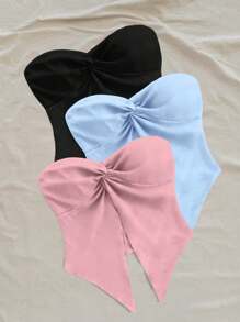 Soleia Women's Solid Color Twist Top With Side Split Hem, Fashionable - Multicolor - View 4