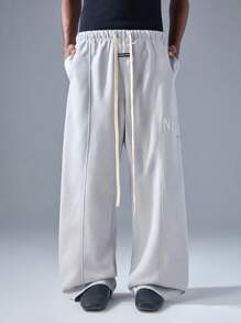 NEON BLANC 男式街头风格宽松长款图案印花羊毛运动裤 - 灰色 - 查看 2