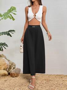 SHEIN Clasi Women Solid Color Skirt, Minimalist & Fashionable, Suitable For Summer - Black - View 1