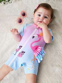奢华新生儿 3D 火烈鸟风格婴儿泳衣