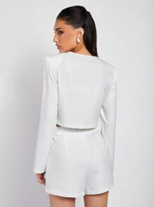 COSMINA Women Metal Detailing Elegant White Jacket, Spring/Summer - White - View 2