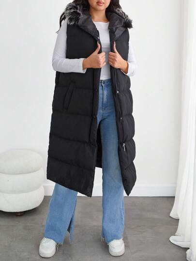 EURMUSE Women Sleeveless Winter Coat Casual Fur Faux