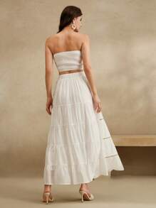 Anewsta Holiday Beach Trip Sequin Patchwork Halter Crop Top & Layered Skirt 2Pcs Set, Women Spring/Summer Vacation Outfits - White - View 7