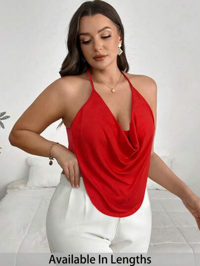 SHEIN PETITE CURVE Camiseta sin espalda de cuello caído de unicolor y talla grande para verano