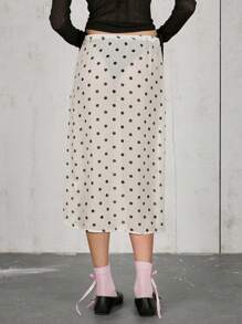 COUREZ Jupe mi-longue à pois, tenues d'été pour femmes style Y2K vintage - Blanc - Voir 4