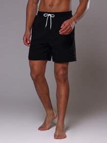 Musero Pantalones cortos con cordón de contraste para hombres para y verano - Negro - Ver 2