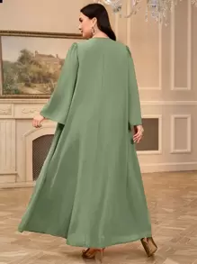 Al Najma Tunique femme grande taille à col en V avec motif doré et ceinture, ainsi qu'une longue robe traditionnelle arabe, Caftan modeste