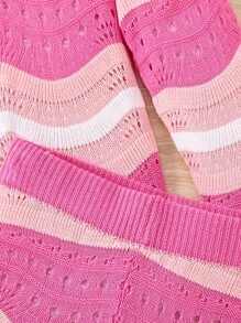 Bộ áo sọc móc rỗng cổ tròn dài tay màu hồng cánh sen và quần short cho bé gái tuổi teen - Màu Hồng Tươi - Xem 7