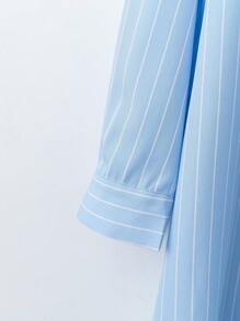 Linhara Vestido Camisa Casual Listrado com Bolso Plus Size Feminino - Azul - Visão 3