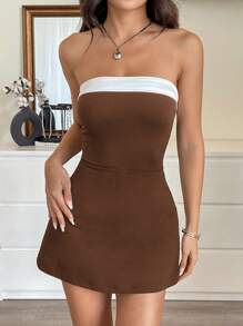 SHEIN EZwear Vestido mini elegante y de colores contrastantes sin mangas para uso diario