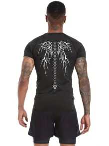 Manfinity Sport Polished Heren Wing Print Ronde Hals Raglan Mouw Korte Mouw Casual Fitness & Workout T-shirt Workout Tops Gym Top Compressie Shirt Ademend