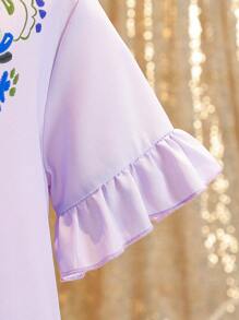 Gaun Pantai Motif Bunga Vintage untuk Anak Perempuan Remaja, Gaya Liburan Pantai Musim Panas - Purple - View 3
