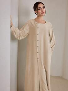 Graceveil 2pcs Women Casual Solid Color Single Breasted Long Sleeve Set Modest - Apricot - View 6