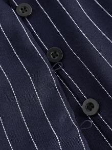 SHEIN MOD V-Neck Sleeveless Side Tie Waist Straight Pants Navy Striped Suit Set,Early Autumn Outfit Back To School Preppy Tops 2pcs Set Navy Pants Old Money Style,Business Casual Women,Office Wear Women Set.Striped Navy Set,Professional Clothes