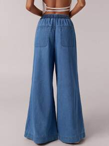 Forever 21 Women's Tie Waist Loose Wide Leg Casual Versatile Jeans - Blue - View 2