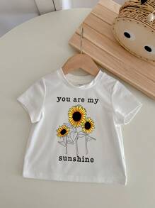 SHEIN Baby Girl Casual Simple Short Sleeve Round Neck Top, Suitable For Summer