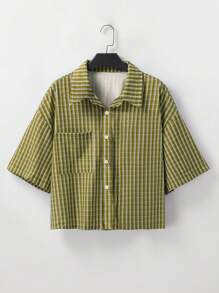 SHEIN Manfinity Dauomo Herren Große Größen kariertes, kurzärmeliges, lässiges Hemd mit Knopfleiste